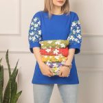 تیشرت استین سه رب گلدار لانگ