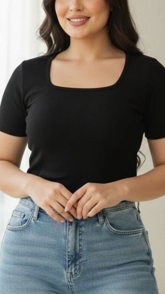 تیشرت کراپ یقه خشتی کبریتی