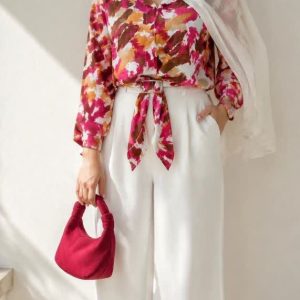 شومیز جلو گره سگگ دار ابرنگی