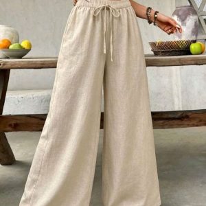 شلوار قواره دار لینن رنگی