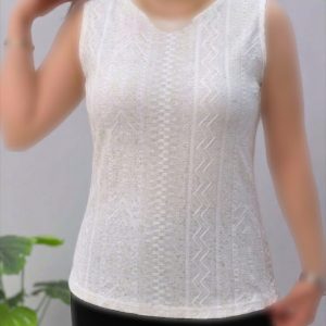 تاپ ژاکارد طرح دار سفید تک