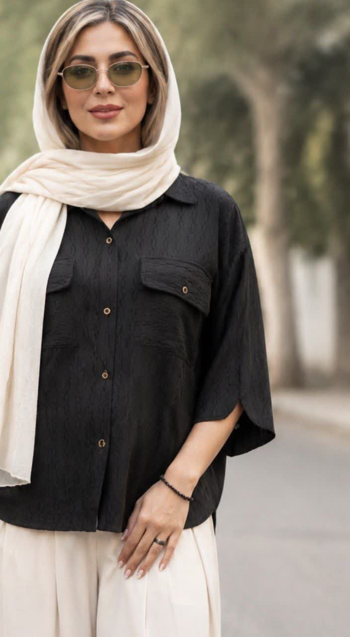 شومیز باکسی دو جیب مچی هفت مشکی تک