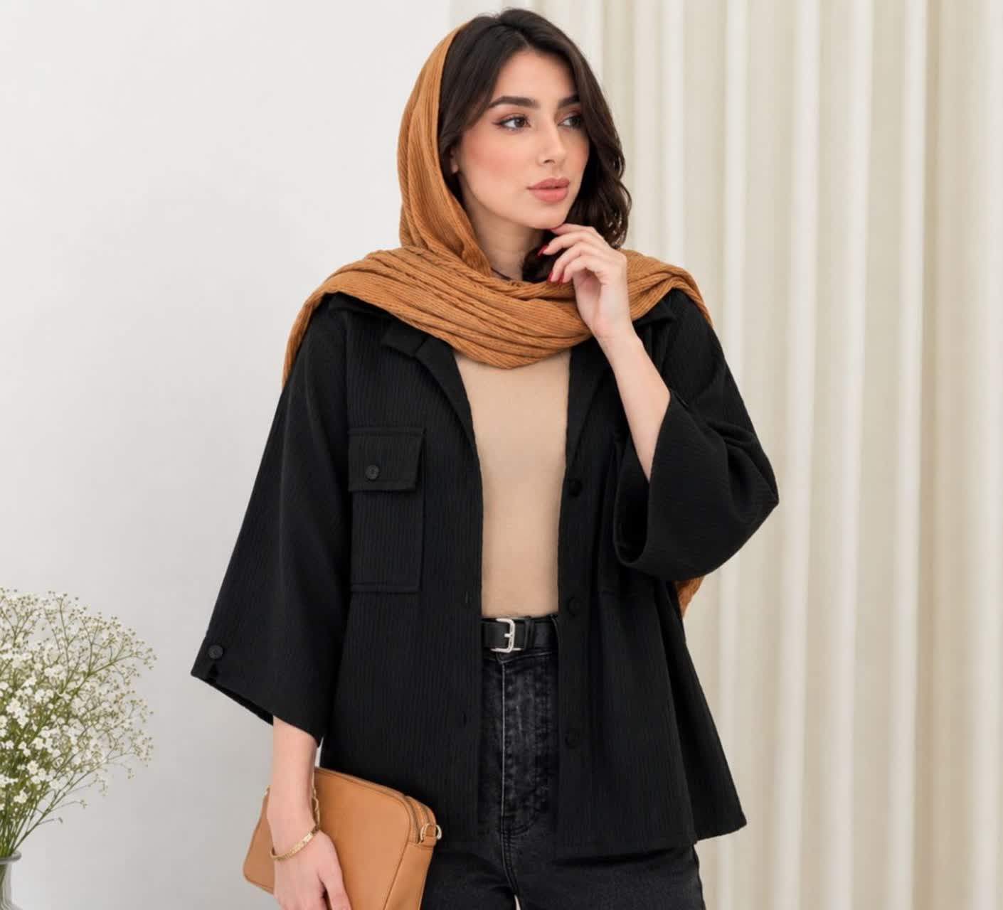 شومیز باکسی دو جیب مچی هفت مشکی تک