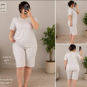 ست تیشرت شلوار ژاکارد سفید تک