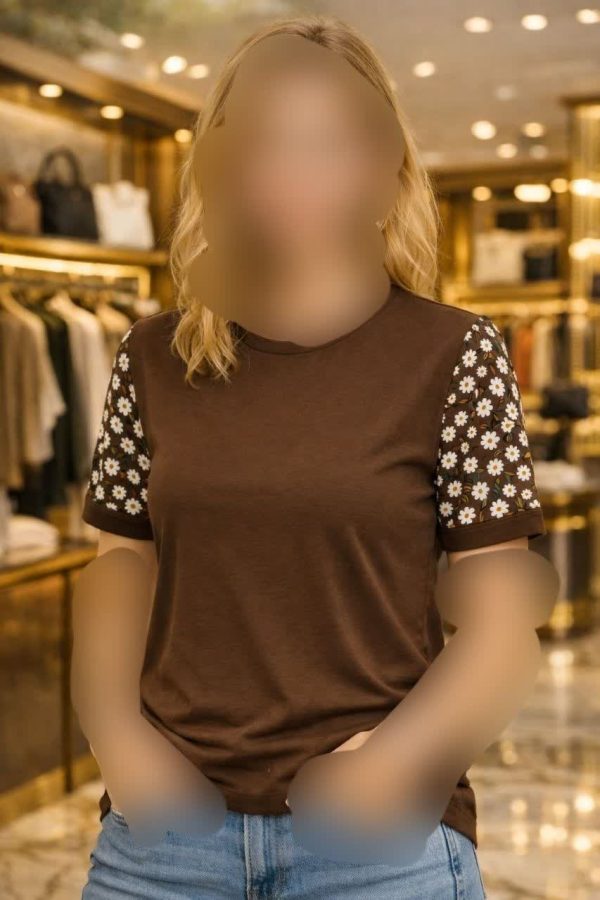 تیشرت لانگ بابونه استین چاپدار