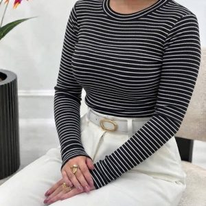 بلوز یقه گرد راه راه